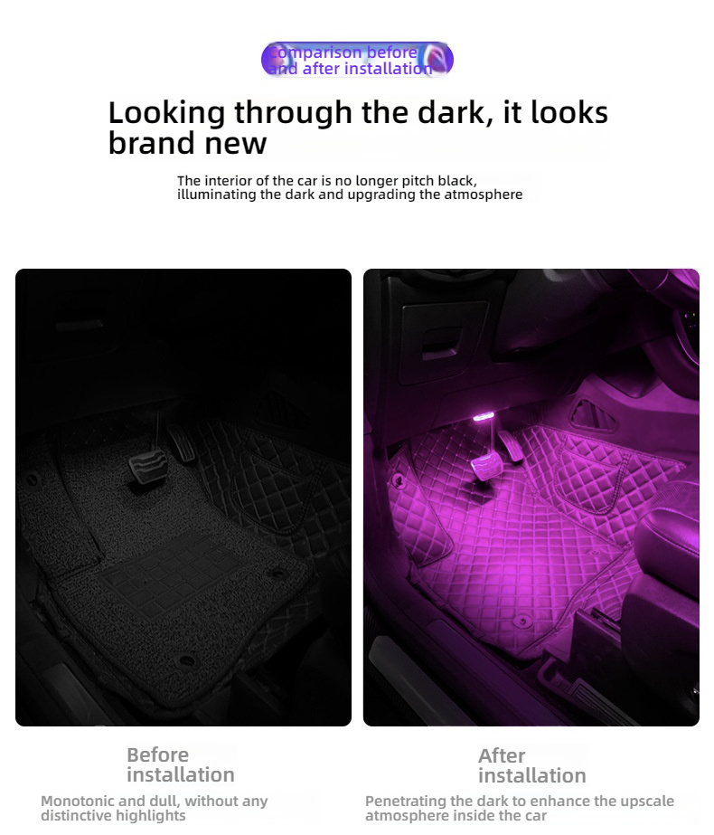 Car LED Ambient Light, 7 Colors Magnetic Interior Car Light USB Rechargeable, Touch Sensor, Car Decorative Reading Light