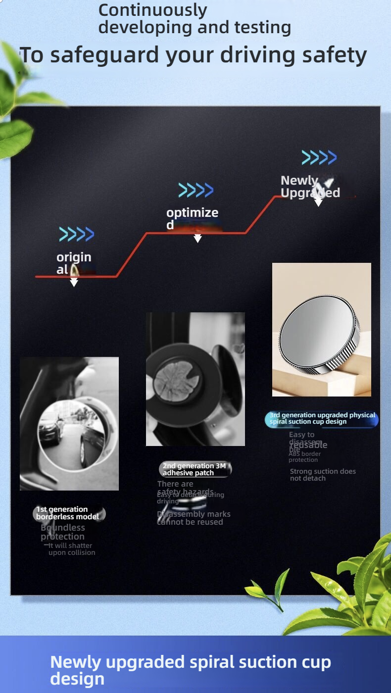 360° Adjustable Wide Angle Blind Spot Mirror, 2-Pack Universal Suction Cup Car Convex Mirror - Easy to Install, Helps with Lane Changing and Reverse Parking