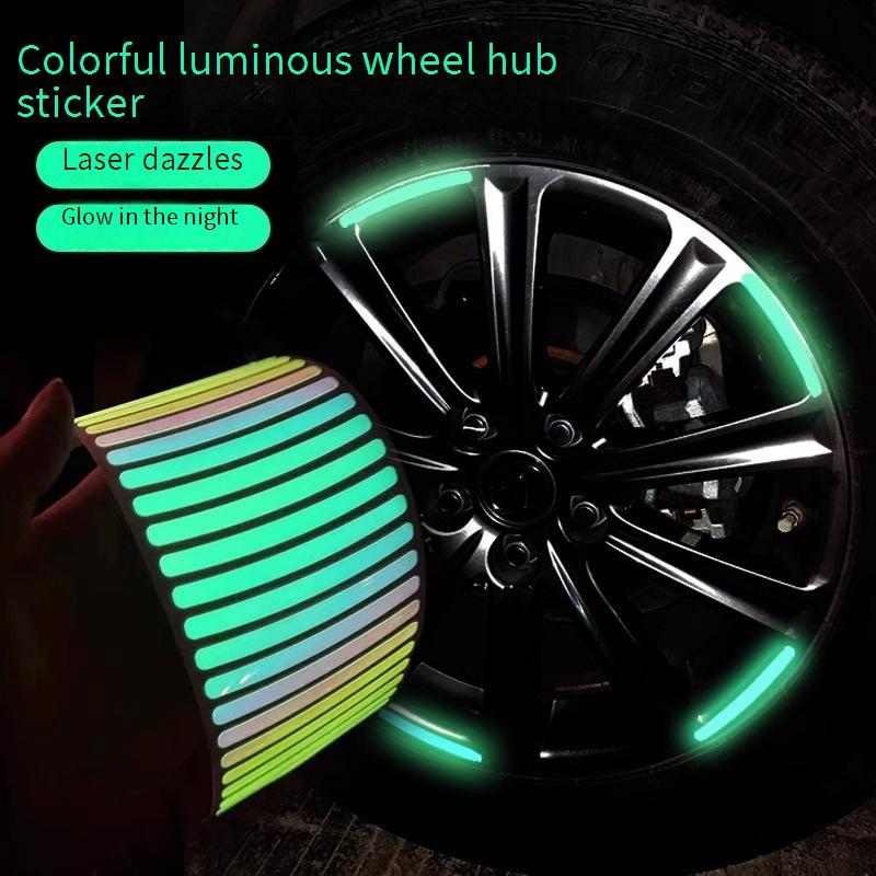 Motorcycle Wheel Rim Reflective Strips - Colorful Holographic Safety Decals for Bike, Scooter, E-Bike, Car Tires, Waterproof Anti-Collision Tape for Night Riding, Universal Fit (Multicolor)