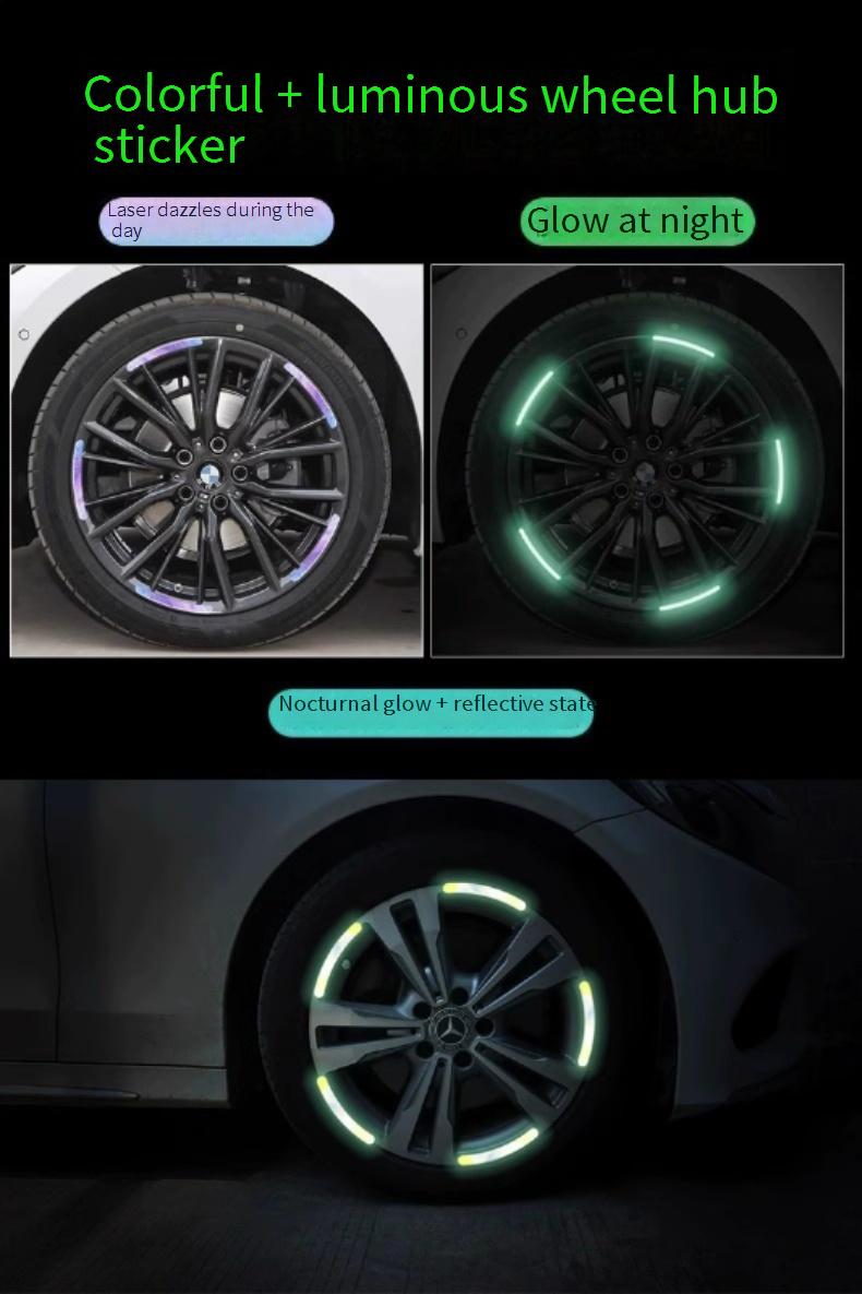 Motorcycle Wheel Rim Reflective Strips - Colorful Holographic Safety Decals for Bike, Scooter, E-Bike, Car Tires, Waterproof Anti-Collision Tape for Night Riding, Universal Fit (Multicolor)