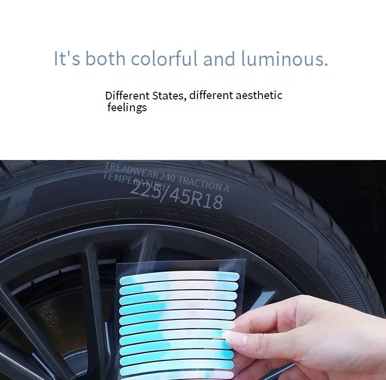 Motorcycle Wheel Rim Reflective Strips - Colorful Holographic Safety Decals for Bike, Scooter, E-Bike, Car Tires, Waterproof Anti-Collision Tape for Night Riding, Universal Fit (Multicolor)