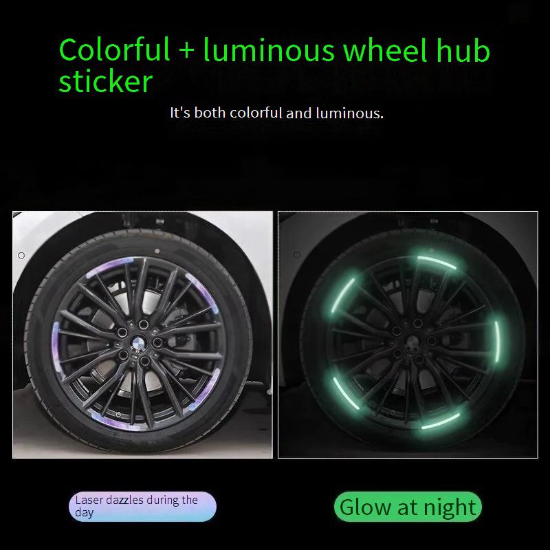 Motorcycle Wheel Rim Reflective Strips - Colorful Holographic Safety Decals for Bike, Scooter, E-Bike, Car Tires, Waterproof Anti-Collision Tape for Night Riding, Universal Fit (Multicolor)