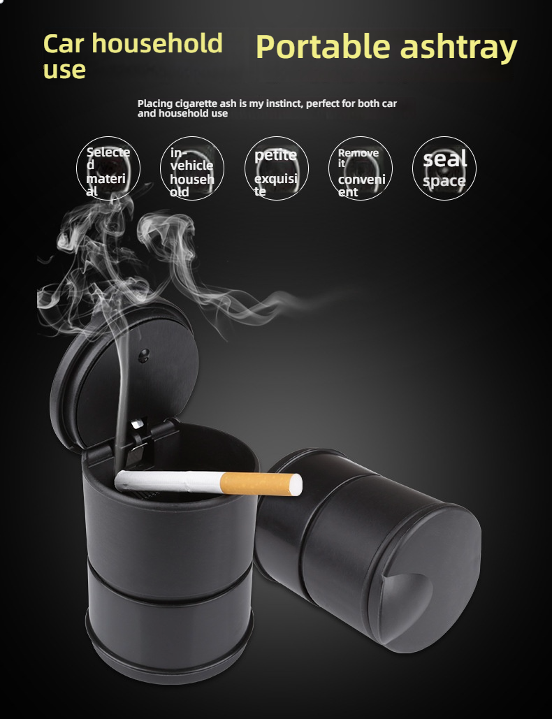 Car Ashtray with Lid & LED Light, High Temperature Resistant Automotive Accessory for Car Interior, Creative Gift for Smokers