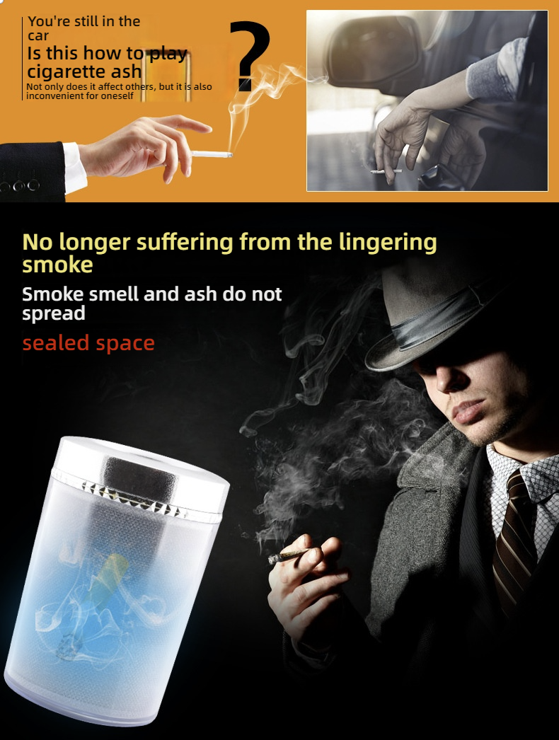 Car Ashtray with Lid & LED Light, High Temperature Resistant Automotive Accessory for Car Interior, Creative Gift for Smokers